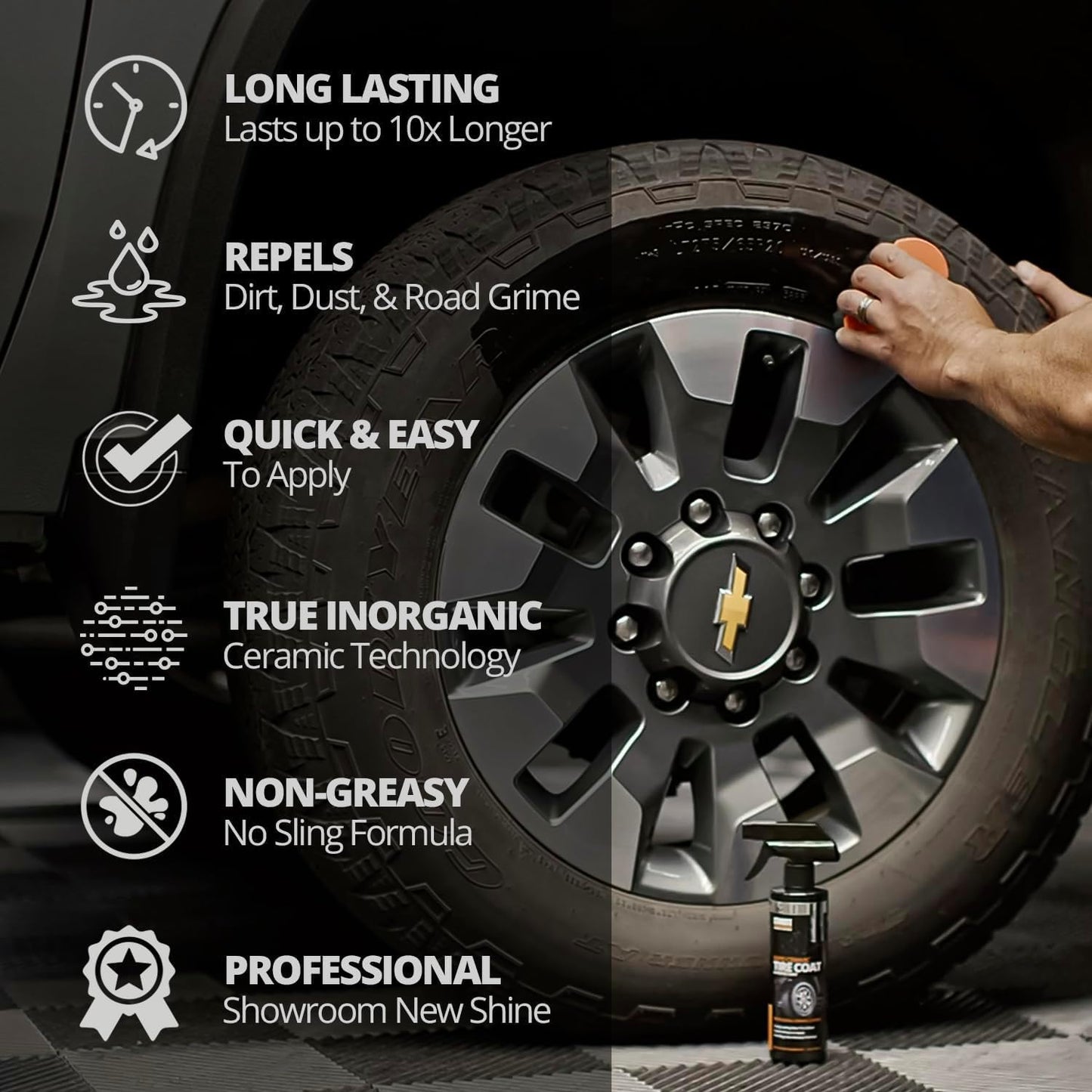 CERAKOTE Rapid Ceramic Tire Coat – Showroom New Tire Shine – Deep Tire Black Finish – Lasts Up to 10x Longer – No Sling, Non-Greasy Ceramic Tire Coating for Car, Truck & SUV – Easy Application (10oz)