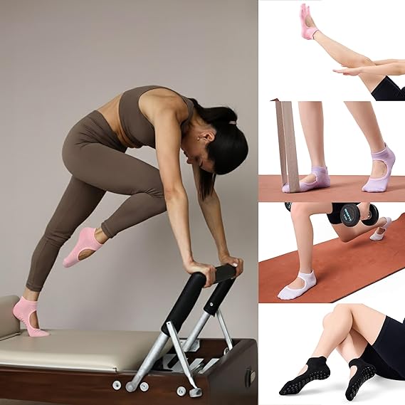 CoolMate Pilates Socks with Grips for Women, Yoga Socks, Crew Non Slip Women for Barre, Valentines Day Gifts for Her