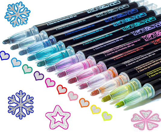 Stocking Stuffers Teen Girls: 12 Glitter Markers Christmas Gifts Teens Outline Glitter Pens Shimmer,Tween Teen Girl Gifts Trendy Stuff,Art Supplies Kids 6-8 9-12 10-12,Arts Crafts Kids Ages 8-12 Cute