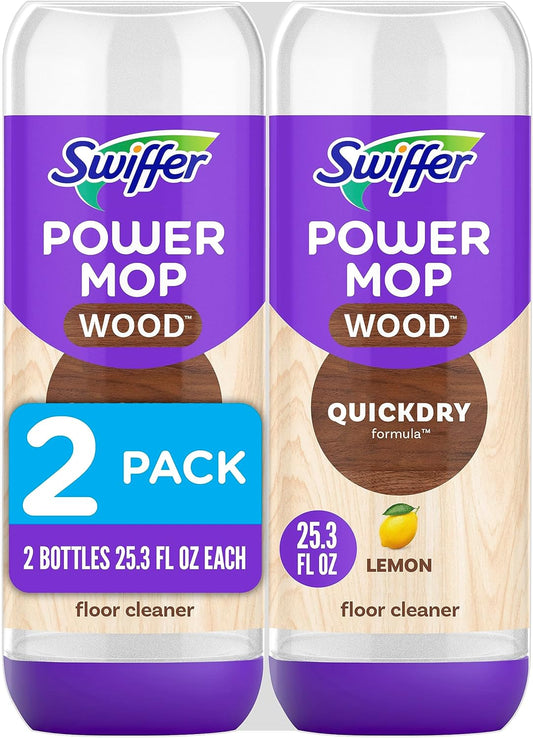 Swiffer Power Mop Wood Refill Solution, QuickDry Hardwood Floor Cleaner for Mopping Home, Bathroom, Kitchen, All Purpose Multi-Surface Solution for Floor Cleaning, Lemon Scent, 50.6oz