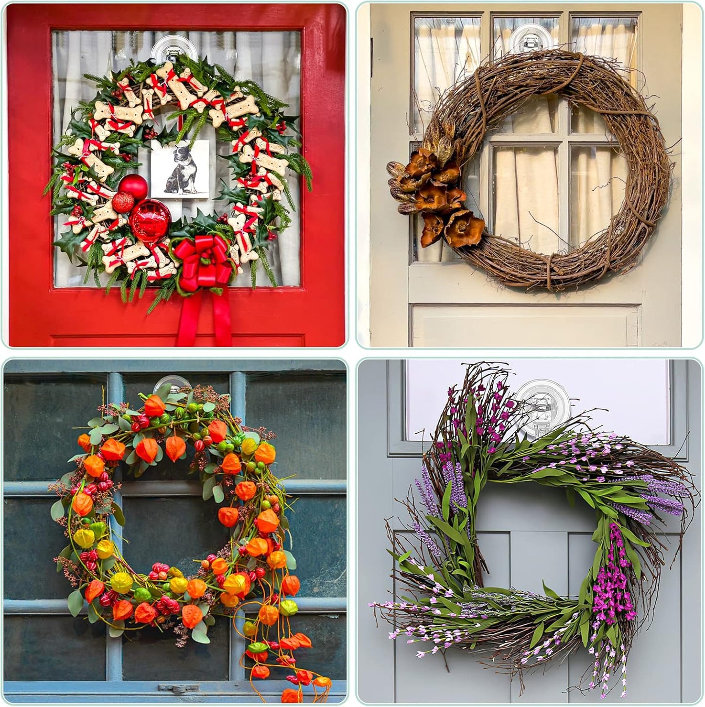 VIS'V Wreath Hanger, Large Suction Cup Wreath Hooks, Heavy Duty, 22 LB Capacity, Removable and Reusable, Clear, 2 Pcs