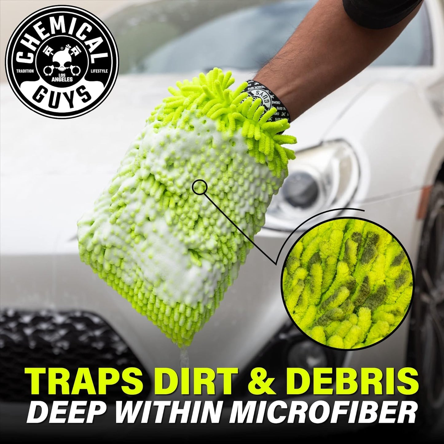 Chemical Guys Chenille Premium Scratch-Free Microfiber Wash Mitt for Car Washing - 2 Pack, Lime Green, Ultra-Soft Car Wash Gloves, Swirl-Free Finish, Safe for Trucks, SUVs, Motorcycles, and More