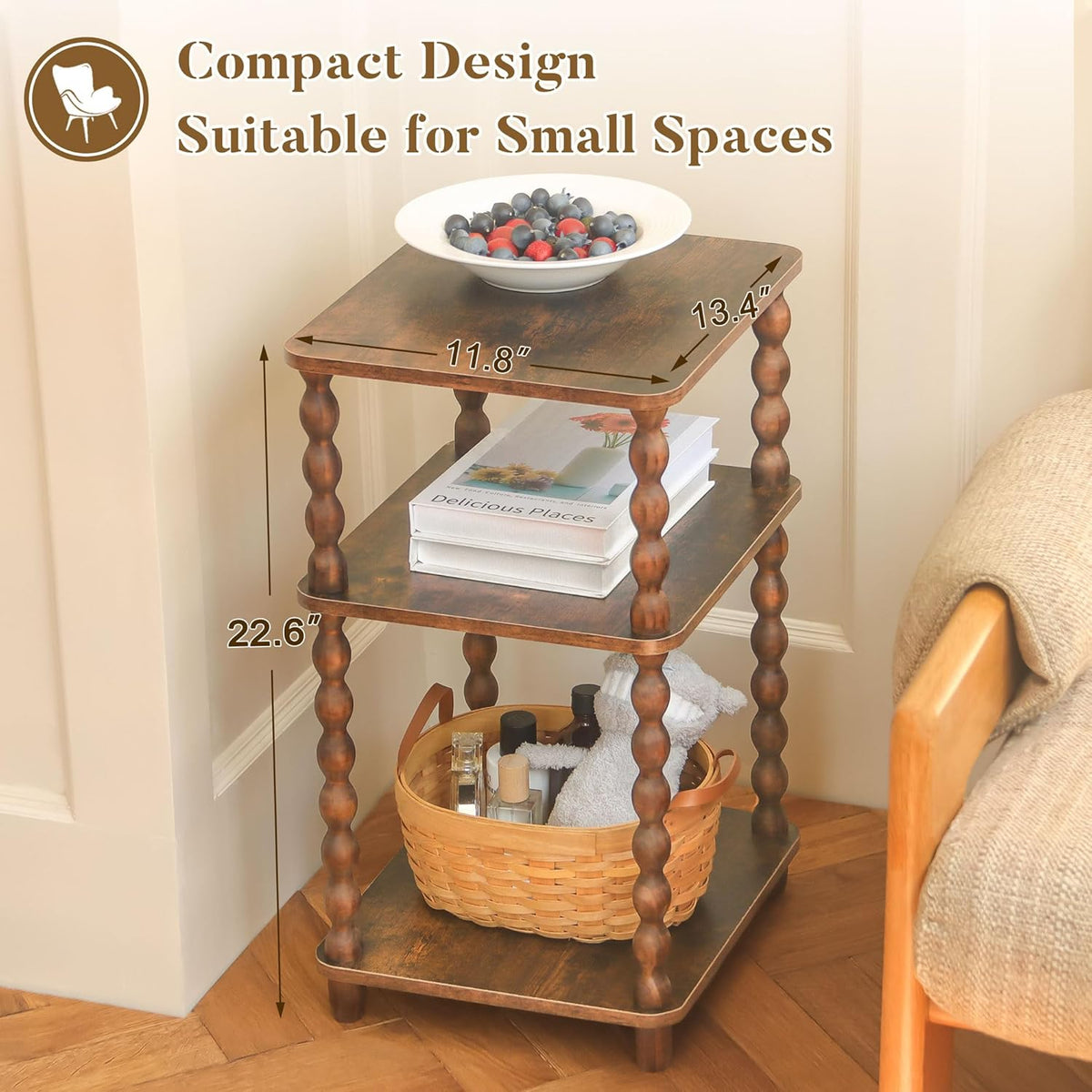 Side Table, Small End Table with Storage Shelf, Modern Bedside Table Night Stand for Living Room, Bedroom, Office and Small Spaces (Rustic Brown)