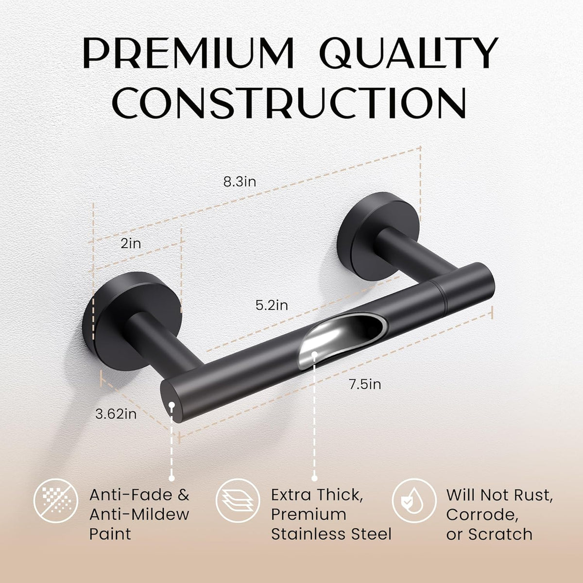 Day Moon Matte Black Toilet Paper Holder - Wall Mount Modern Roll Holder for Bathroom