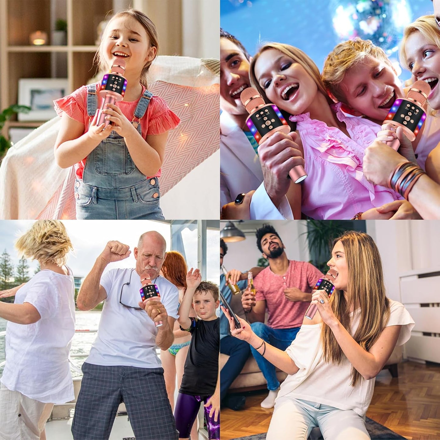 BONAOK Karaoke Microphone for Kids & Adults - Bluetooth Microphones Singing Mic with Disco Lights, Echo Effect, Built-in Speaker Portable Karaoke Player for Party Travel Gifts Q78(Rose Gold)