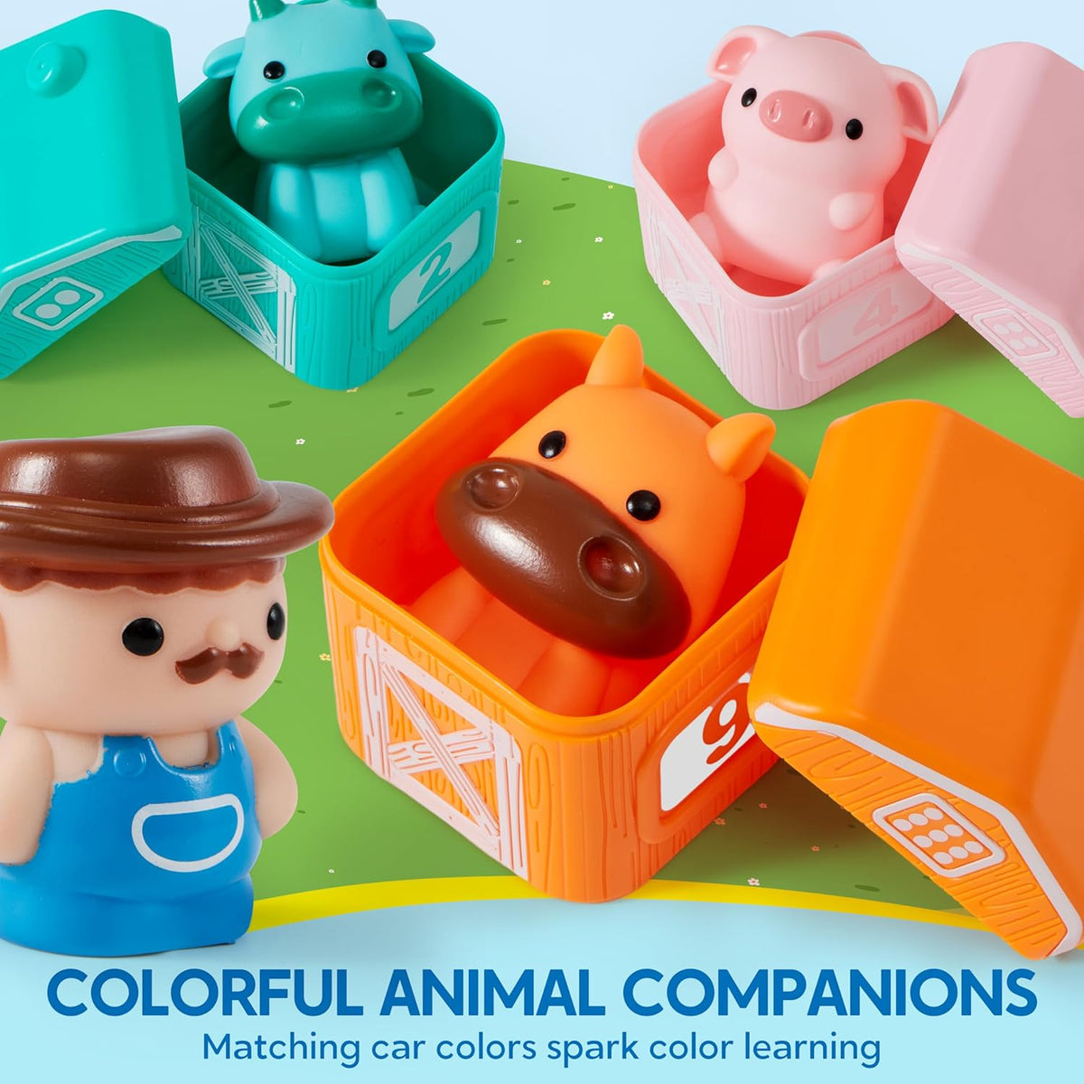 Play-Act Learning Toy for Toddlers 1 2 3 Years Old, Counting, Matching & Sorting Montessori Learning Farm Train Including 9 Farm Animals, Easter Basket Stuffers Birthday Gift for Baby Boys Girls