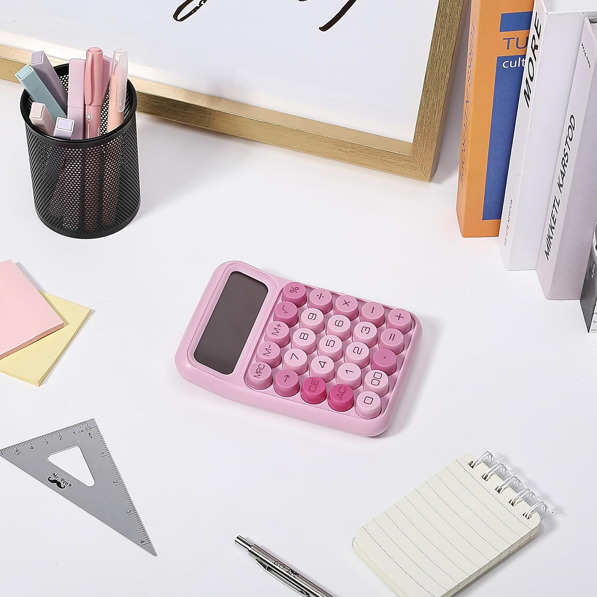 Mr. Pen- Mechanical Switch Calculator - 12 Digit Large LCD Display, Pink with Big Buttons