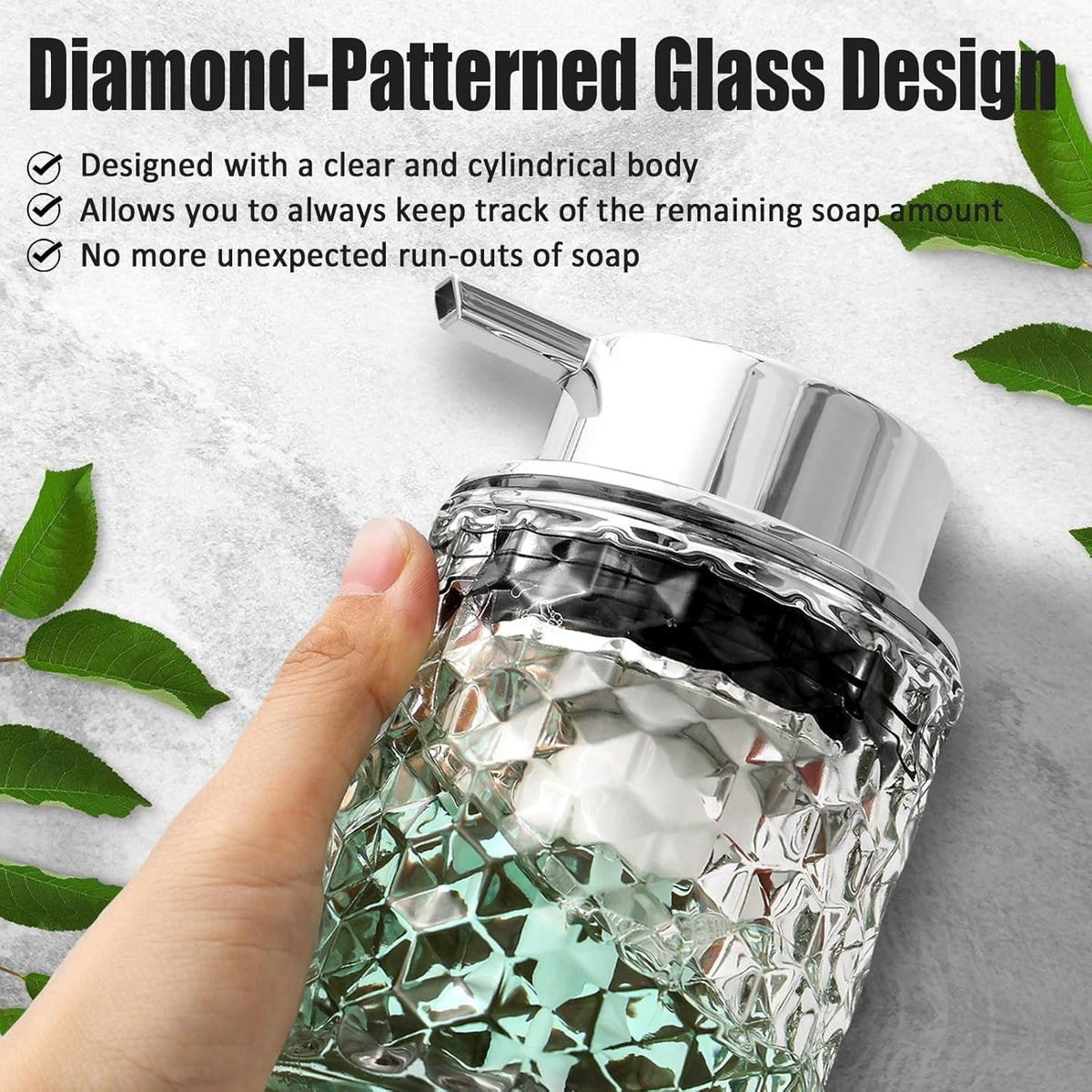 Malachi Foaming Hand Soap Dispenser, Refillable Clear Glass Pump Bottles for Liquid or Lotion, Modern Foam Dispenser for Bathroom, Kitchen, Commercial