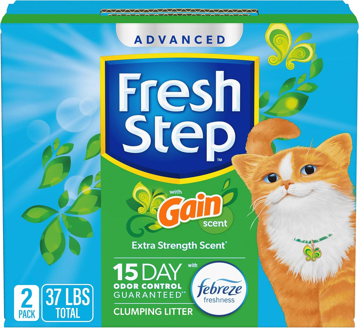 Fresh Step Odor Shield Advanced Multi Cat Clumping Litter with Febreze Freshness, Gain Original Scent, 18.5 lb Each, Pack of 2 (Package May Vary)