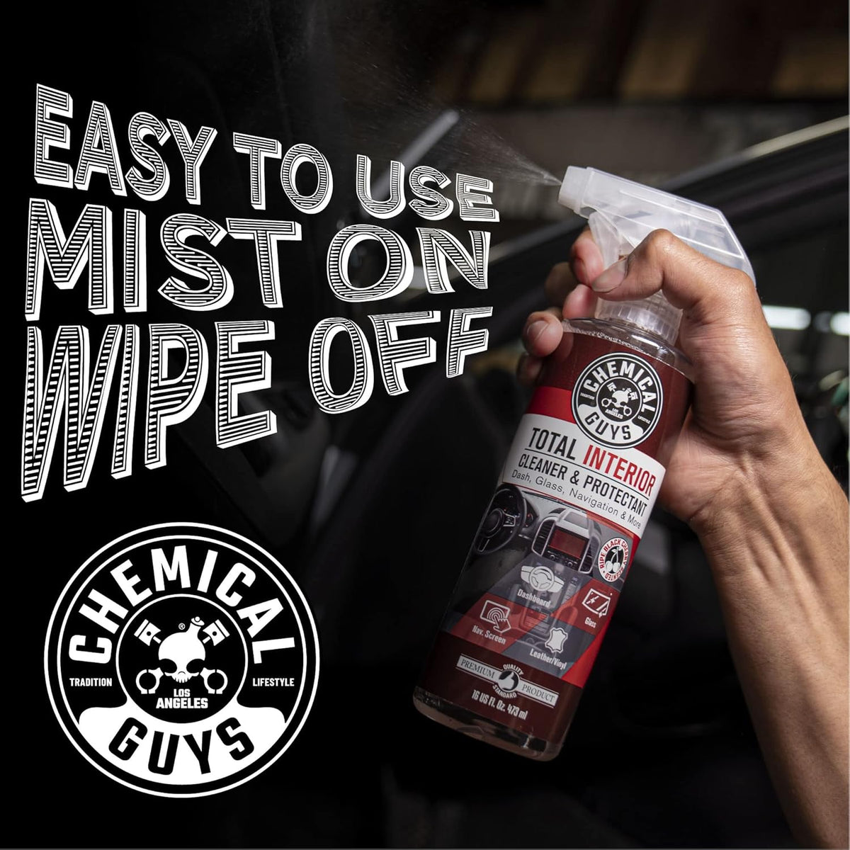 Chemical Guys Total Interior Cleaner & Protectant - Black Cherry, Car Cleaning Spray, Cleans and Protects Leather, Vinyl, Plastic, Rubber, and Glass, Safe for Trucks, SUVs, Jeeps, RVs & More - 16 oz