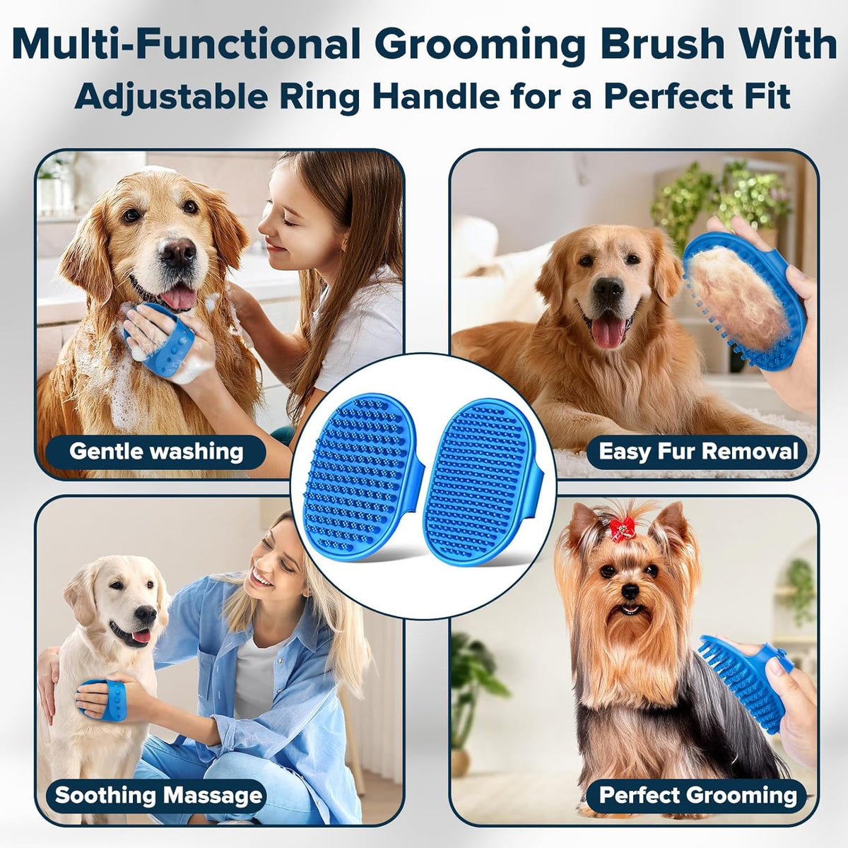 6PCS Pet Grooming Kit for Dogs,Cats and Horses | Dog Washing Gloves | Dog Bath Brush | Dog Bath Gloves | Dog Shampoo Brush | Pet Grooming Gloves | Dog Bath Supplies (Navy Blue)