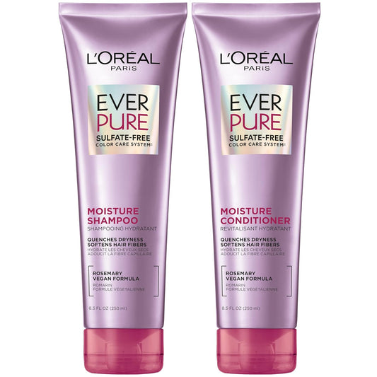 L'Oreal Paris Moisture Sulfate Free Shampoo and Conditioner Set, Hair Care for Color-Treated Hair with Rosemary Botanicals, EverPure, 1 Kit