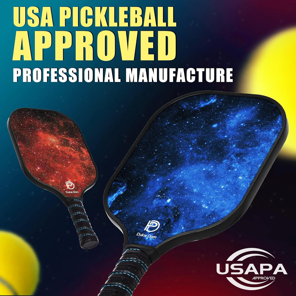 Dulce DOM Pickleball Paddles Set of 2/4 - USAPA Approved, 4 Indoor Outdoor Pickleball Balls, Fiberglass Surface Paddle Racket with Cover Bag, Ideal Training Equipment Gift for Men & Women
