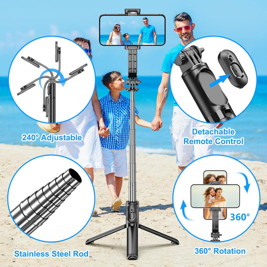 SelfieShow Extendable Selfie Stick Tripod – Wireless Remote, Portable & Lightweight for iPhone & Samsung