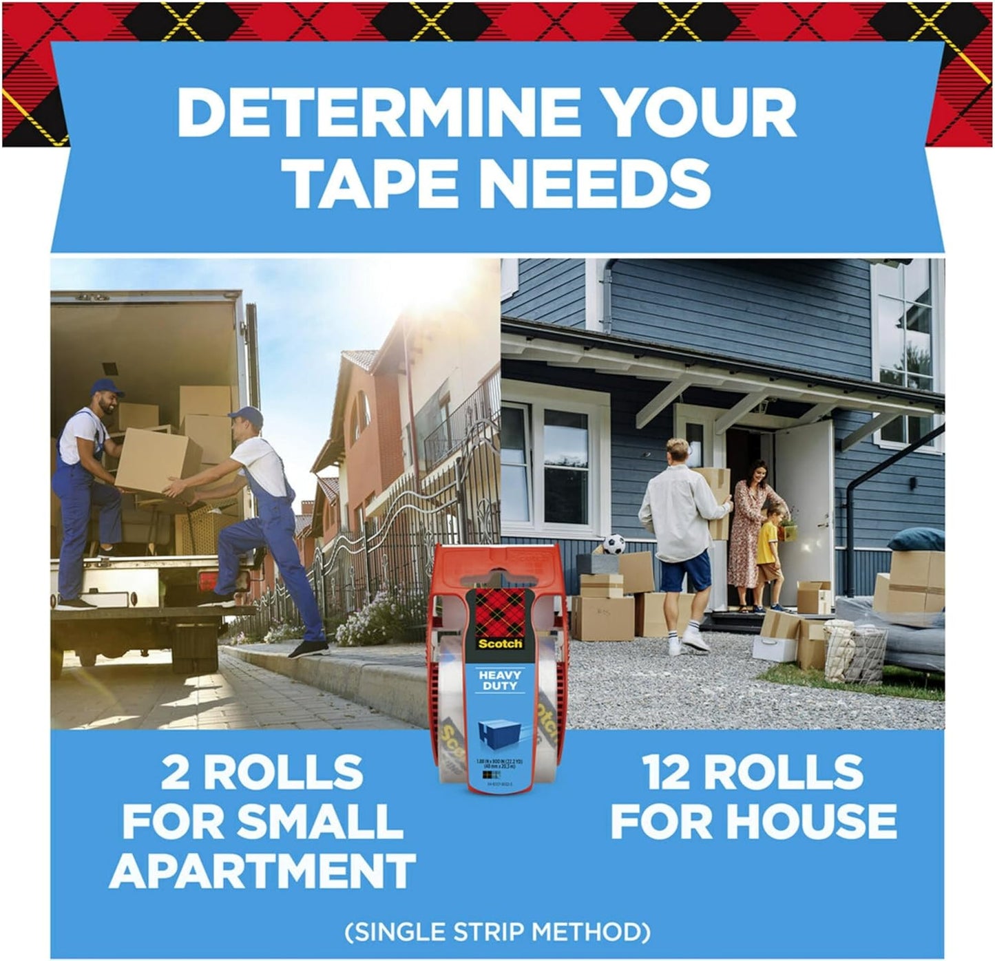 Scotch Heavy Duty Shipping Packing Tape, Clear, Holiday Shipping Supplies, 1.88 in. x 27.7 yd., 1 Tape Roll with Dispenser