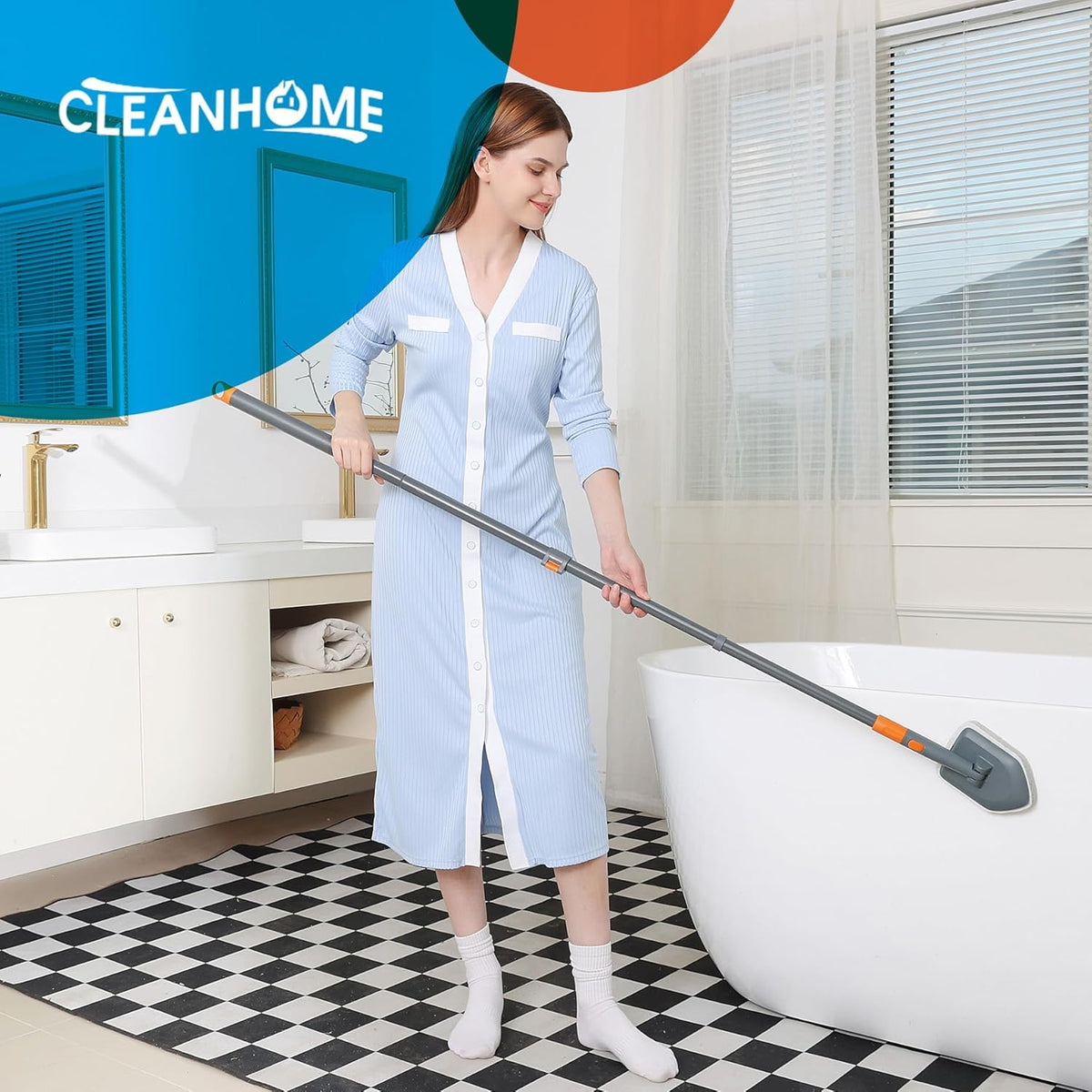 Tile Tub Scrubber Brush with 3 Different Function Cleaning Heads and 56" Extendable Long Handle-No Scratch Shower Scrubber for Cleaning Bathroom Kitchen Toilet Wall,Bathtub,Sink,Grey