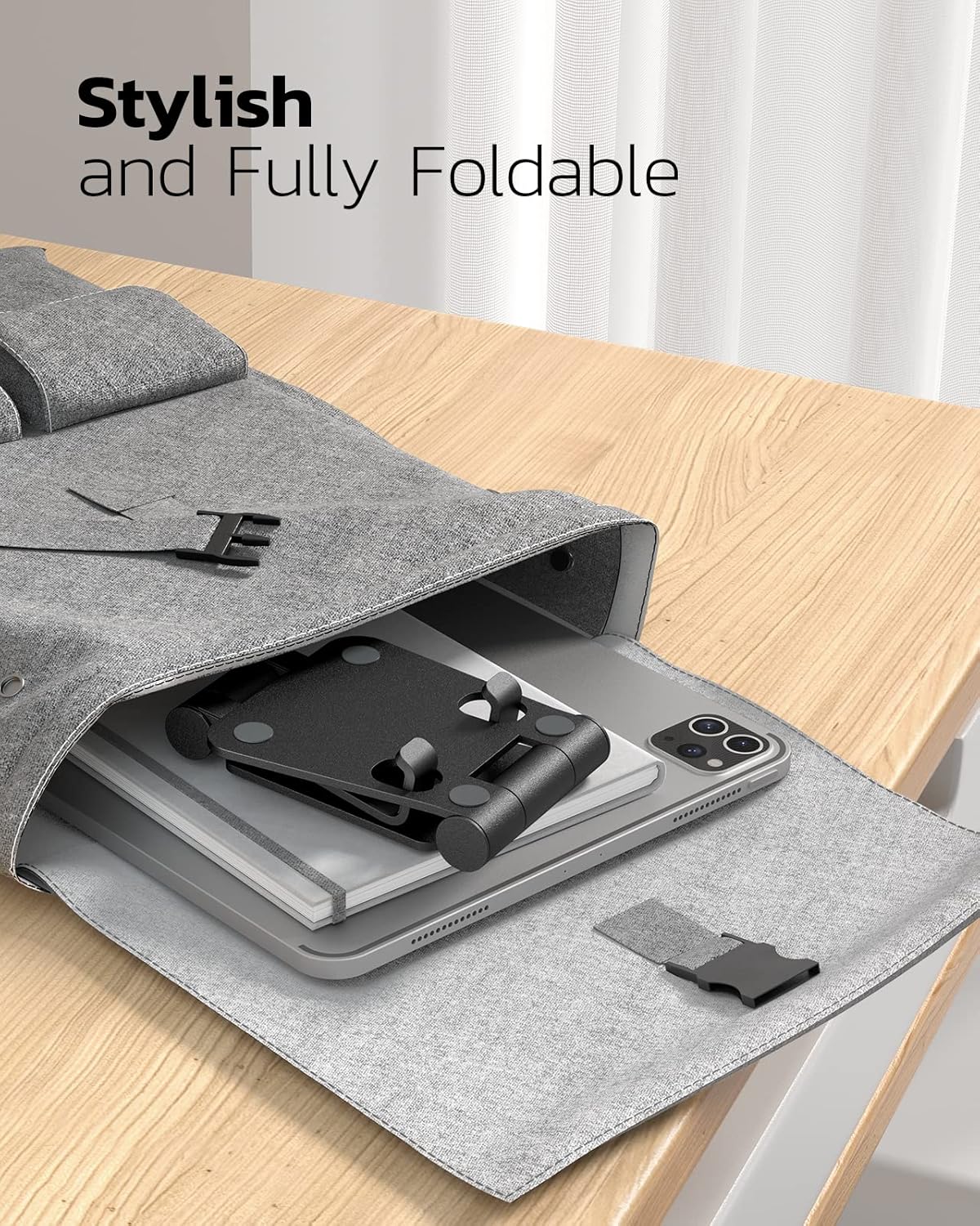 Nulaxy Dual Folding Cell Phone Stand, Fully Adjustable Foldable Desktop Phone Holder Cradle Dock Compatible with iPhone 17 16 15 14 13 12 11 Pro Max Xs Xr X 8, Nintendo Switch, All Phones