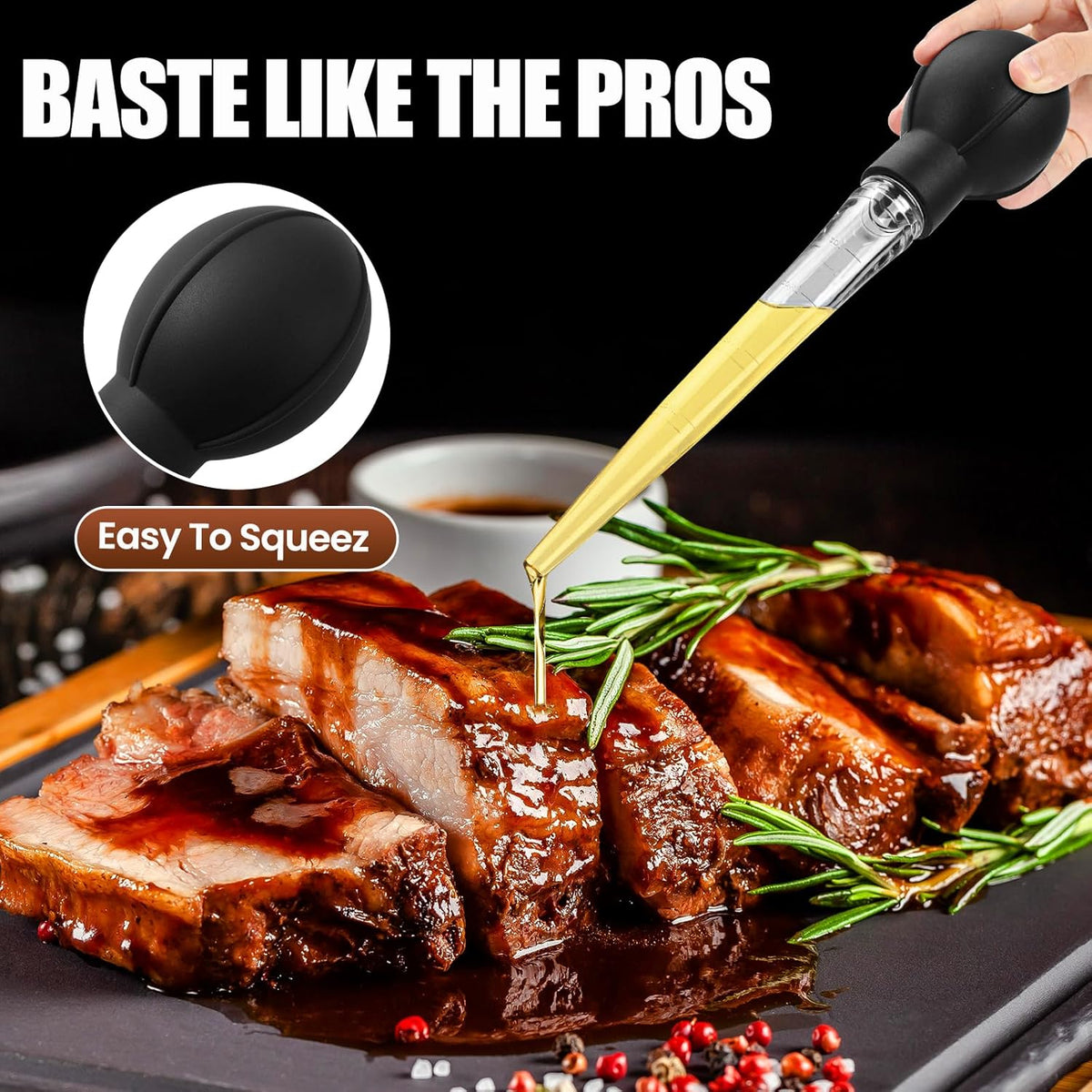 Premium Turkey Basters for Cooking – Baster Syringe for Hot Liquids – Meat and Food Injector – Essential Thanksgiving Cooking Tool – Turkey Baster Large with Cleaning Brush(Black)