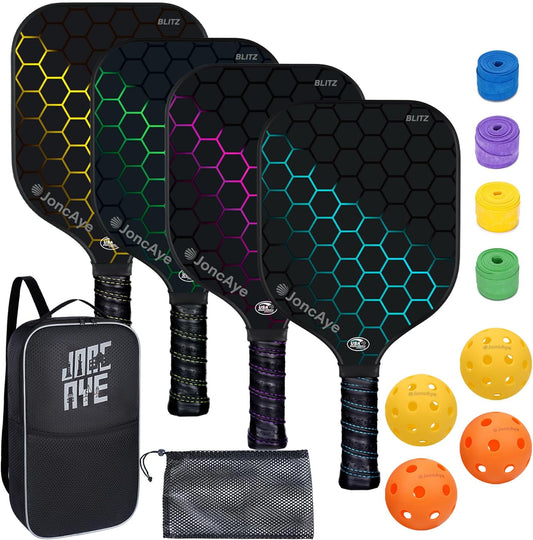 Pickleball-Paddles-Set of 4 or 2 Rackets by JoncAye, USAPA Approved Pickle-Ball Equipment with Balls, Bag, Accessories, Fiberglass Graphite Pickleball Racquet Set for Men, Women