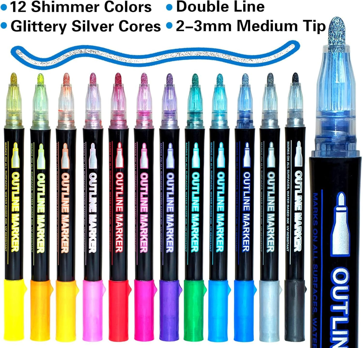 Stocking Stuffers Teen Girls: 12 Glitter Markers Christmas Gifts Teens Outline Glitter Pens Shimmer,Tween Teen Girl Gifts Trendy Stuff,Art Supplies Kids 6-8 9-12 10-12,Arts Crafts Kids Ages 8-12 Cute