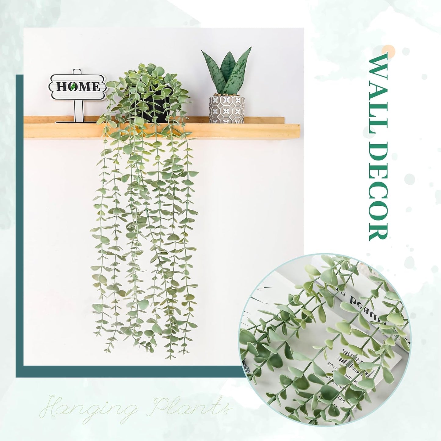 Der Rose 1Pcs Fake Plants Hanging Artificial Potted Faux Eucalyptus Plants for Modern Boho Farmhouse Bathroom Office Desk Wall Book Shelf Living Room Aesthetic Decor Indoor