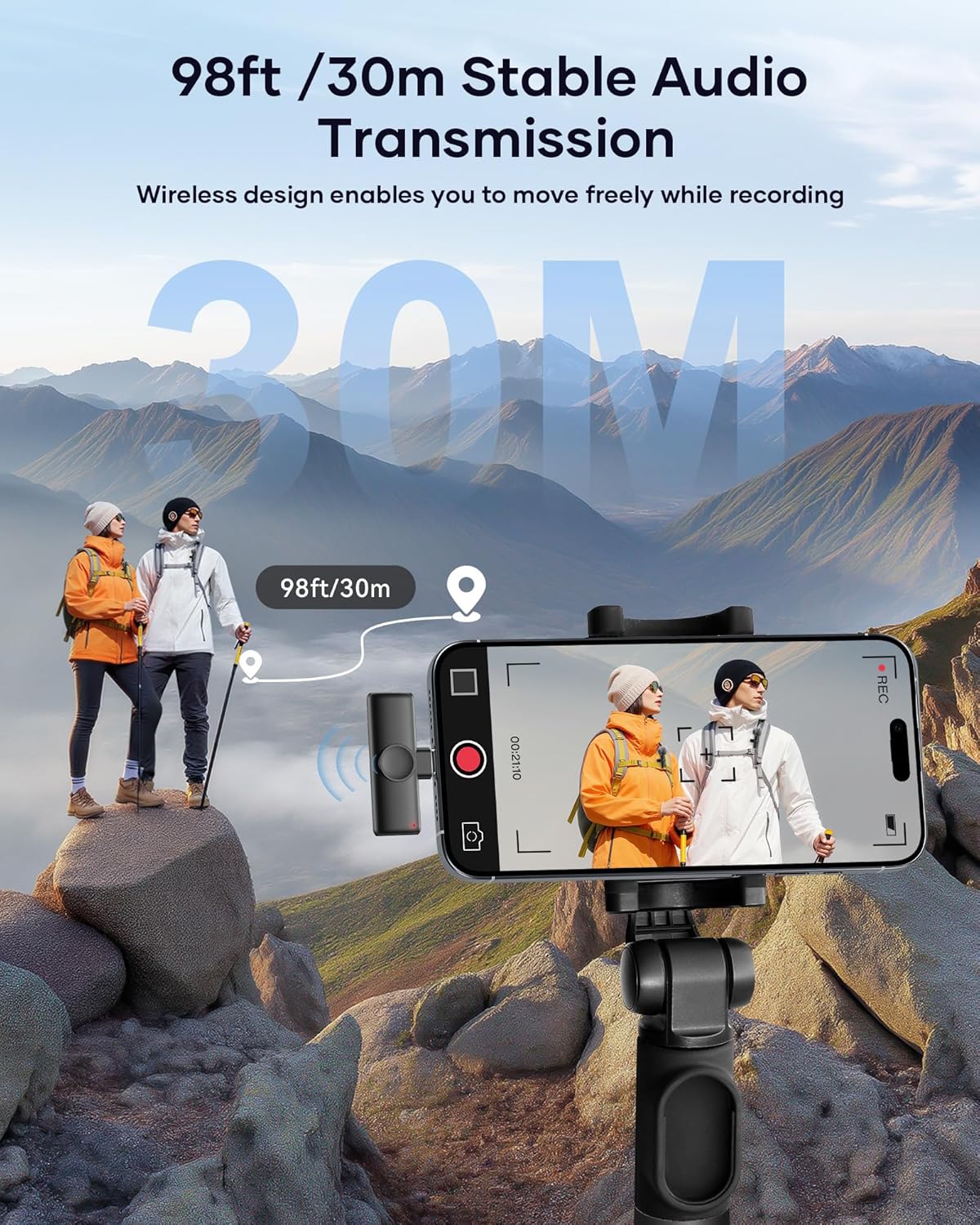 Wireless Microphone for iPhone iPad and Android Phone, 2 Pack Wireless Lavalier Lapel Mic with Noise Reduction, Plug and Play Mini Microphone for Video Recording Interview Podcast YouTube TikTok Vlog