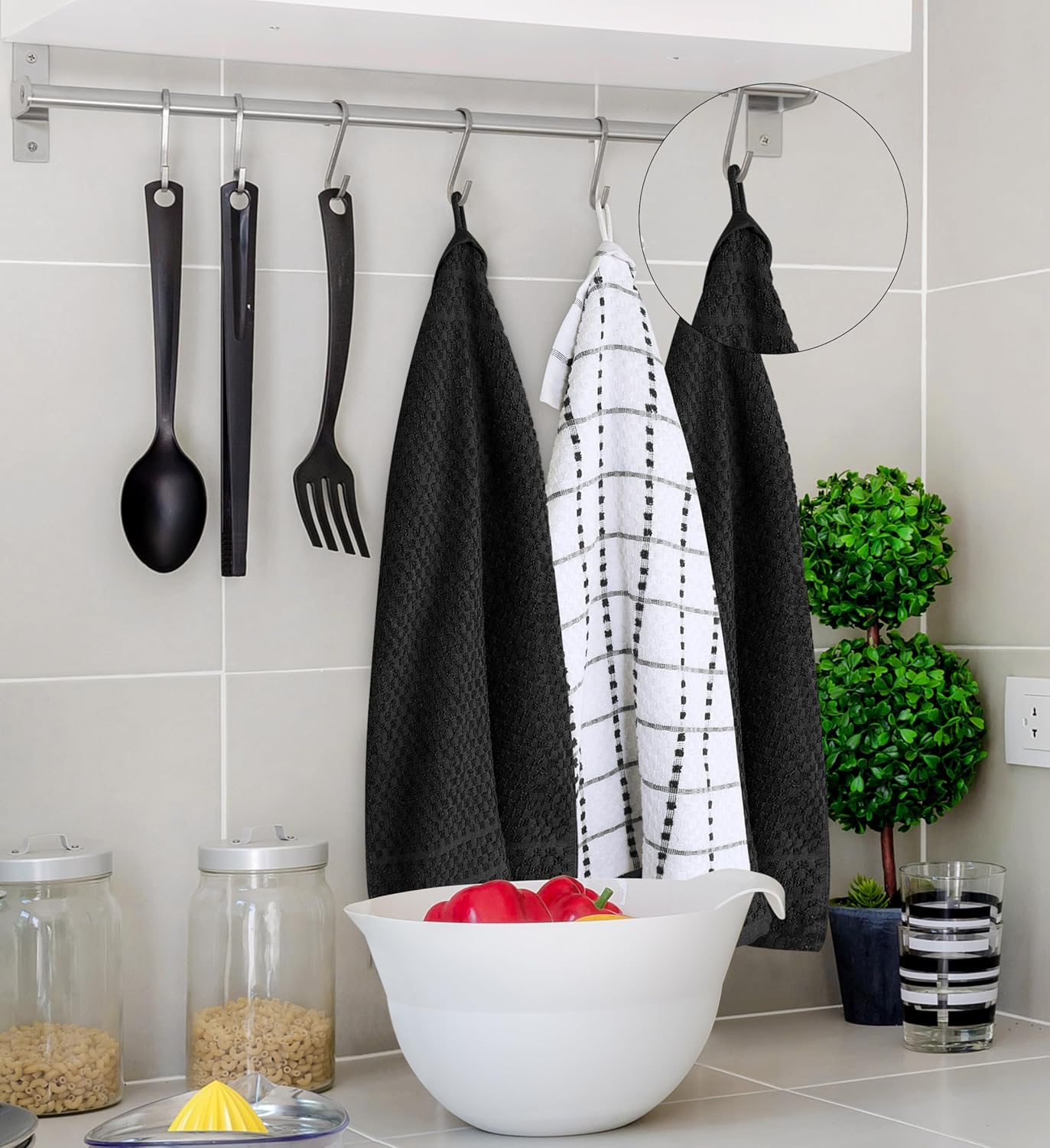 Utopia Towels - Kitchen Towels 12 Pack, 15 x 25 Inches, 100% Ring Spun Cotton Super Soft and Absorbent Linen Dish, Tea and Bar Towels Set, Black