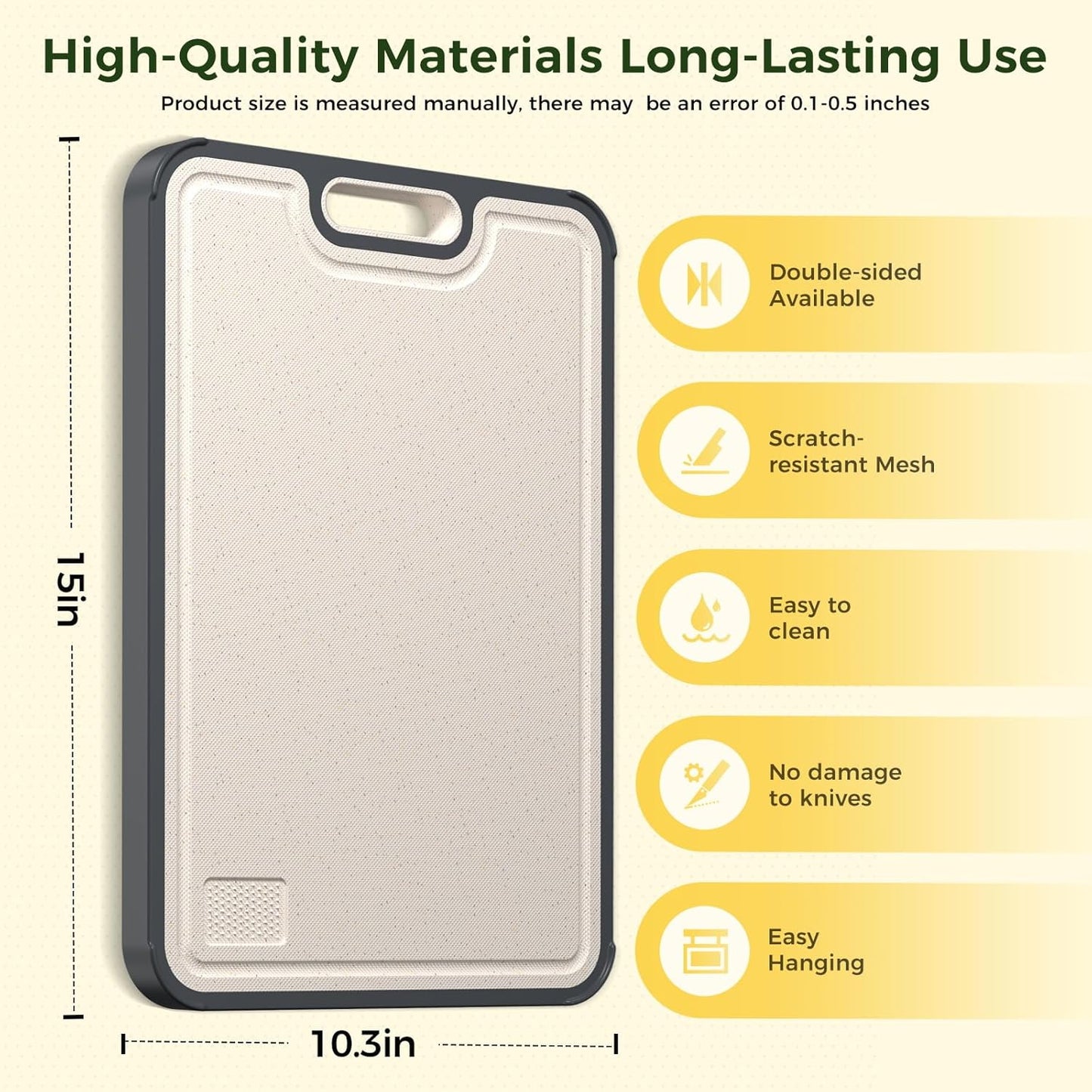 Titanium Cutting Board for Kitchen, Cutting Board Double Sided Food Grade, Pure Titanium/PP, Easy to Clean Large Size 16”×11”
