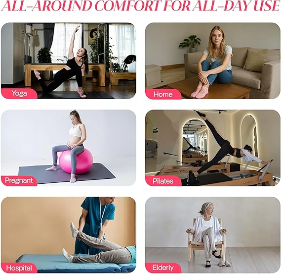 CoolMate Pilates Socks with Grips for Women, Yoga Socks, Crew Non Slip Women for Barre, Valentines Day Gifts for Her