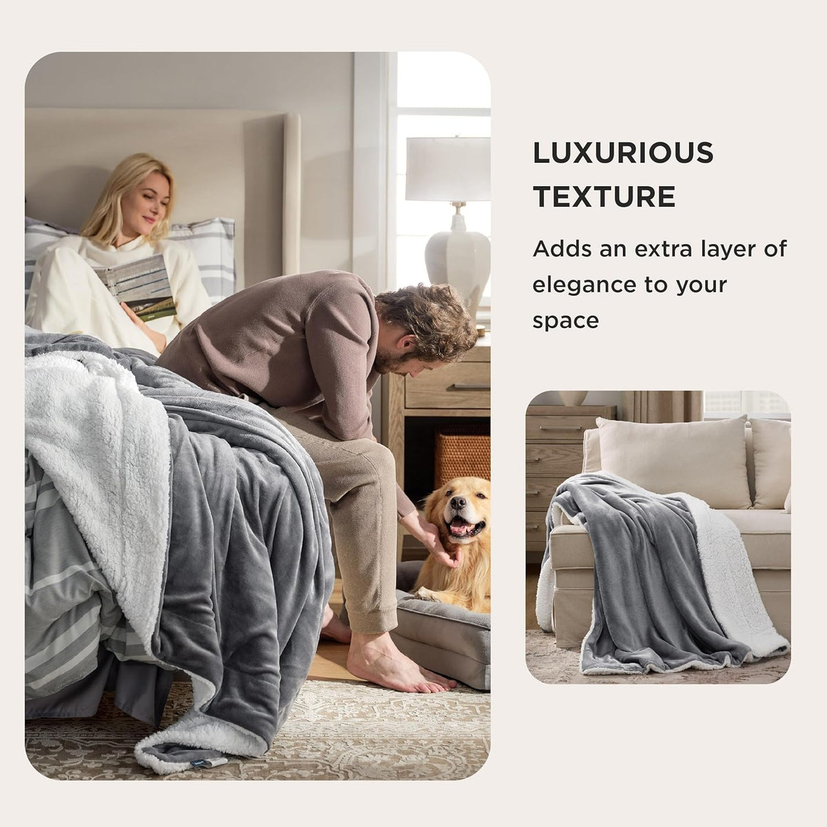 Bedsure GentleSoft Sherpa Fleece Throw Blanket for Couch – Thick & Cozy Christmas Blanket for Winter, Non-Heated, Soft Fuzzy Plush Throw Gifts for Women and Men, Grey, 50x60 Inches