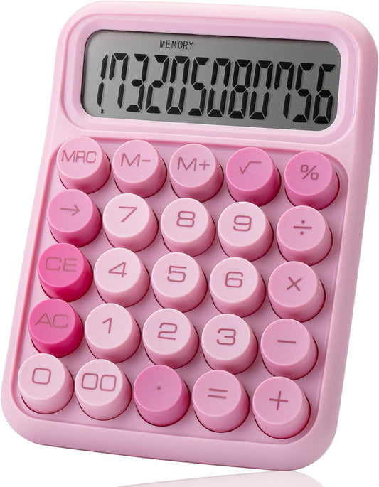 Mr. Pen- Mechanical Switch Calculator - 12 Digit Large LCD Display, Pink with Big Buttons