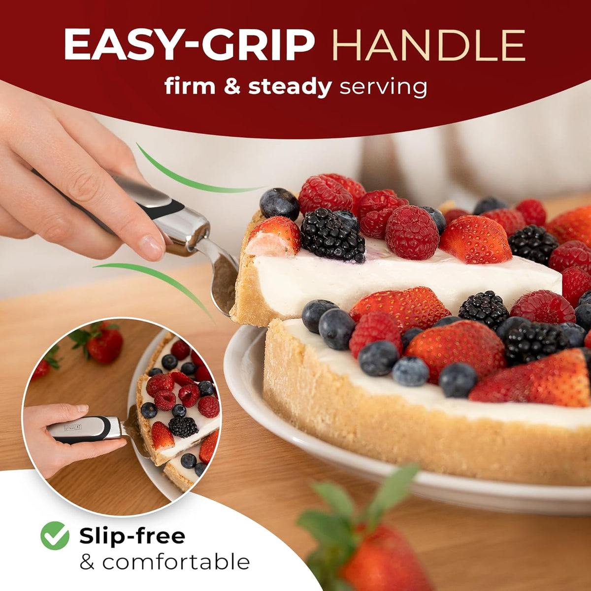 Orblue Pie Server, Essential Kitchen Tool, Serrated on Both Sides, Great for Right or Left Handed Chef, Stainless Steel Flatware, Cake Cutter, Black