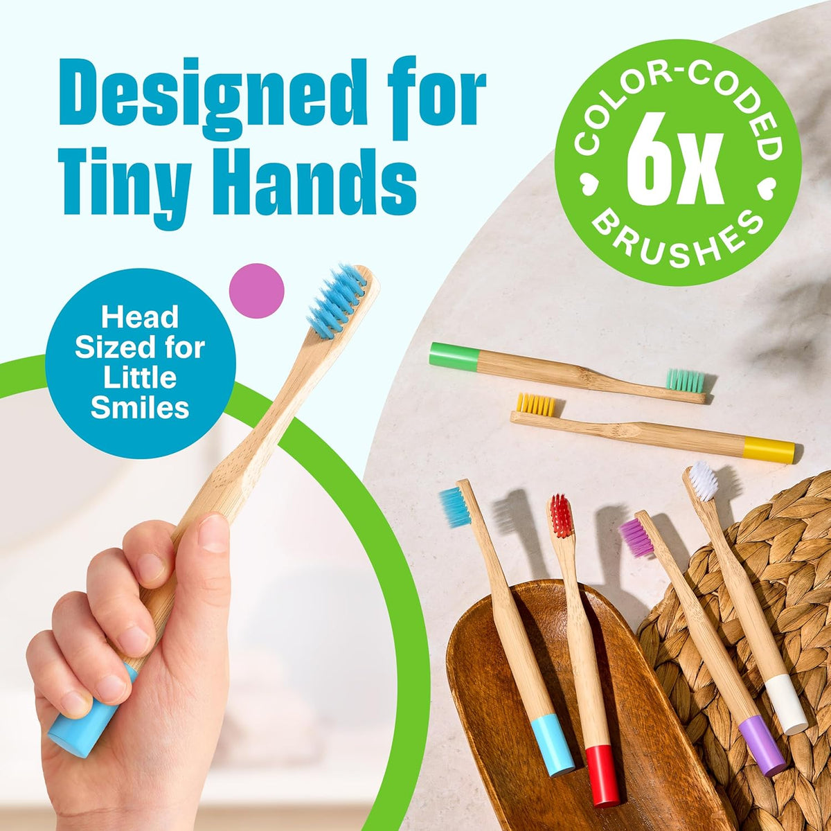 Kids Toothbrush with Soft Bristles 6 Pack - Toddler Toothbrush with Colorful Bamboo Handles // Kids Bamboo Toothbrushes // Kid Tooth Brush // Childrens Toothbrushes Set