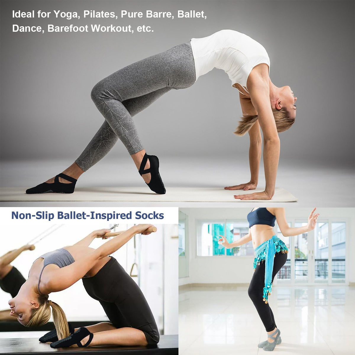Ozaiic Pilates Socks for Women Non Slip Grip, Yoga Socks with Grippers for Barre, Hospital, Ballet, Dance, Barefoot Workout