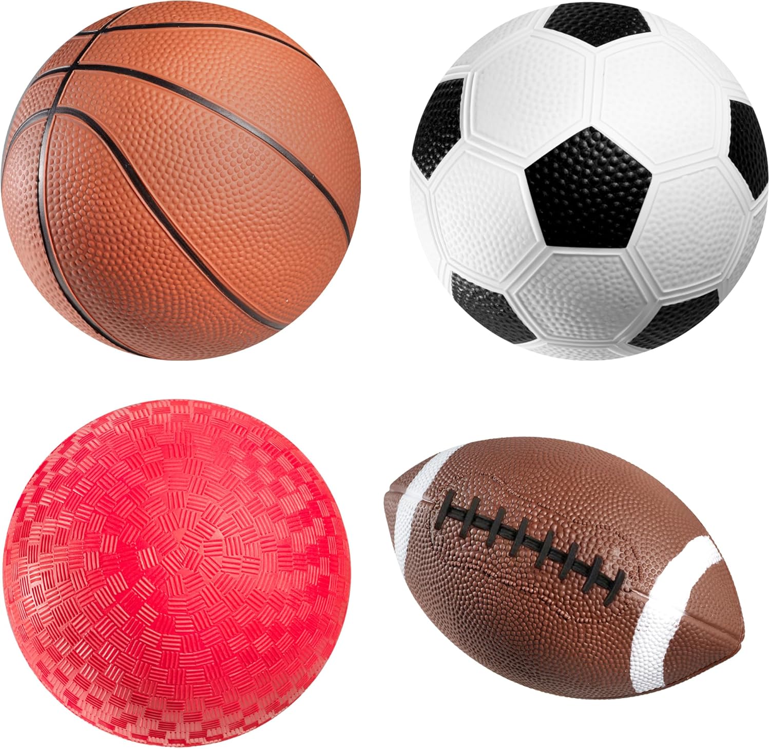 Sports Balls for Kids & Toddlers - (Pack of 4) 5-inch Sports Set Includes Football, Small Size Soccer, Basketball, and Playground Balls, Fun Indoors & Outdoor Toys (Hand Pump Included)