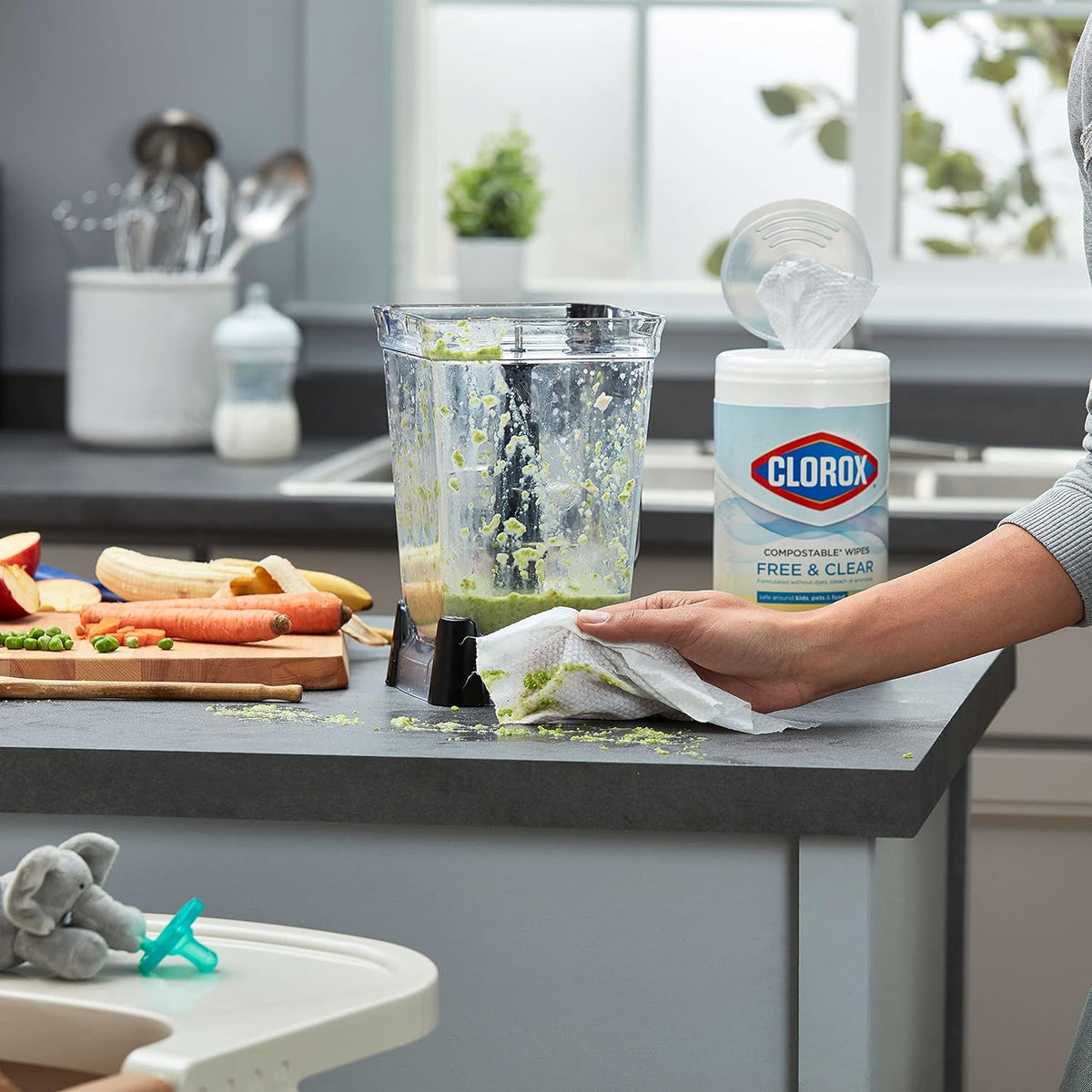 Clorox Free & Clear Compostable Cleaning Wipes, Light Lemon Scent, 75 Count, Pack of 3 (Pack May Vary)