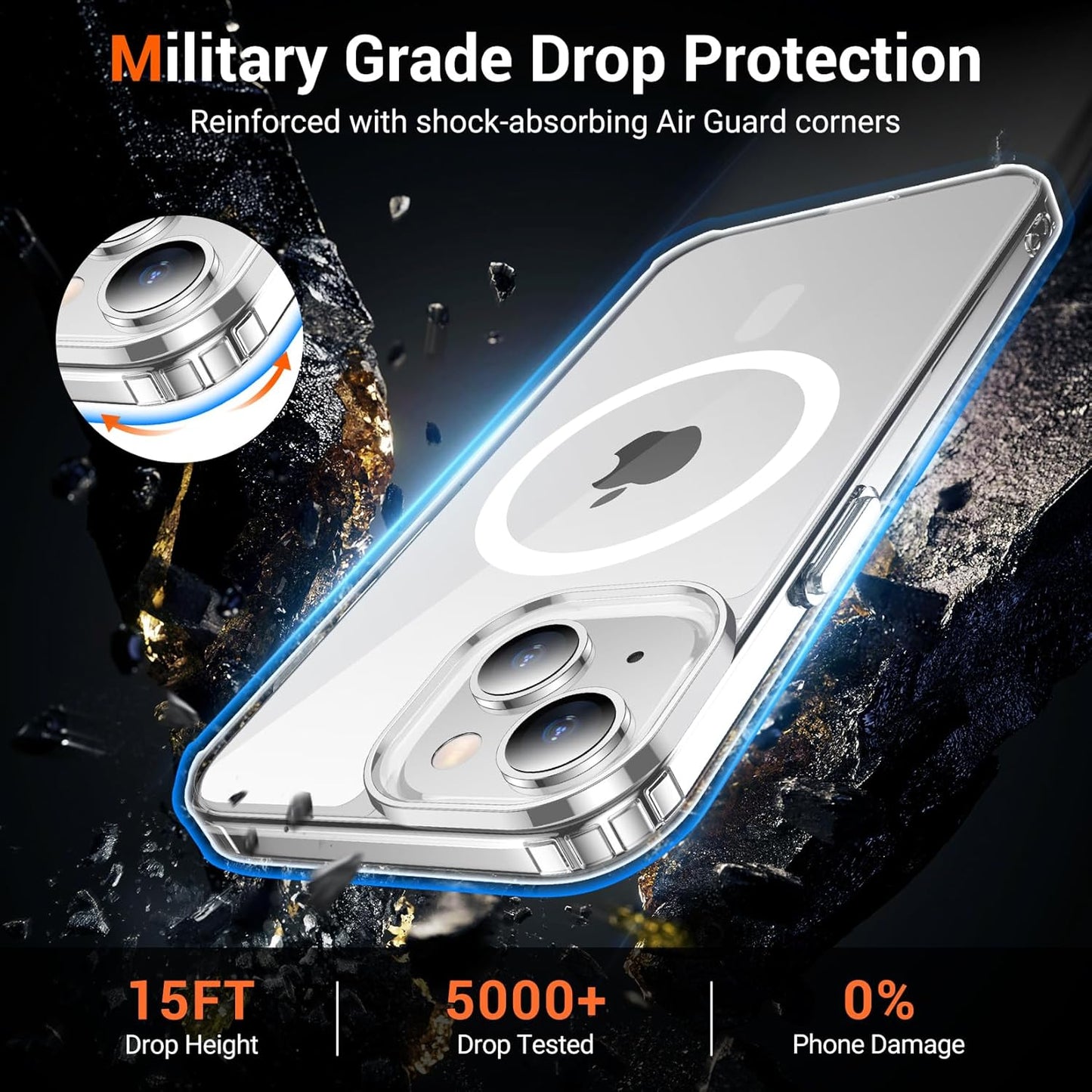 Temdan for iPhone 15 Case & iPhone 14 & iPhone 13 Case Clear with Screen Protector, Compatible with Magsafe, Anti-Yellowing, Military-Grade Protection, Shockproof Slim Magnetic Phone Case Cover