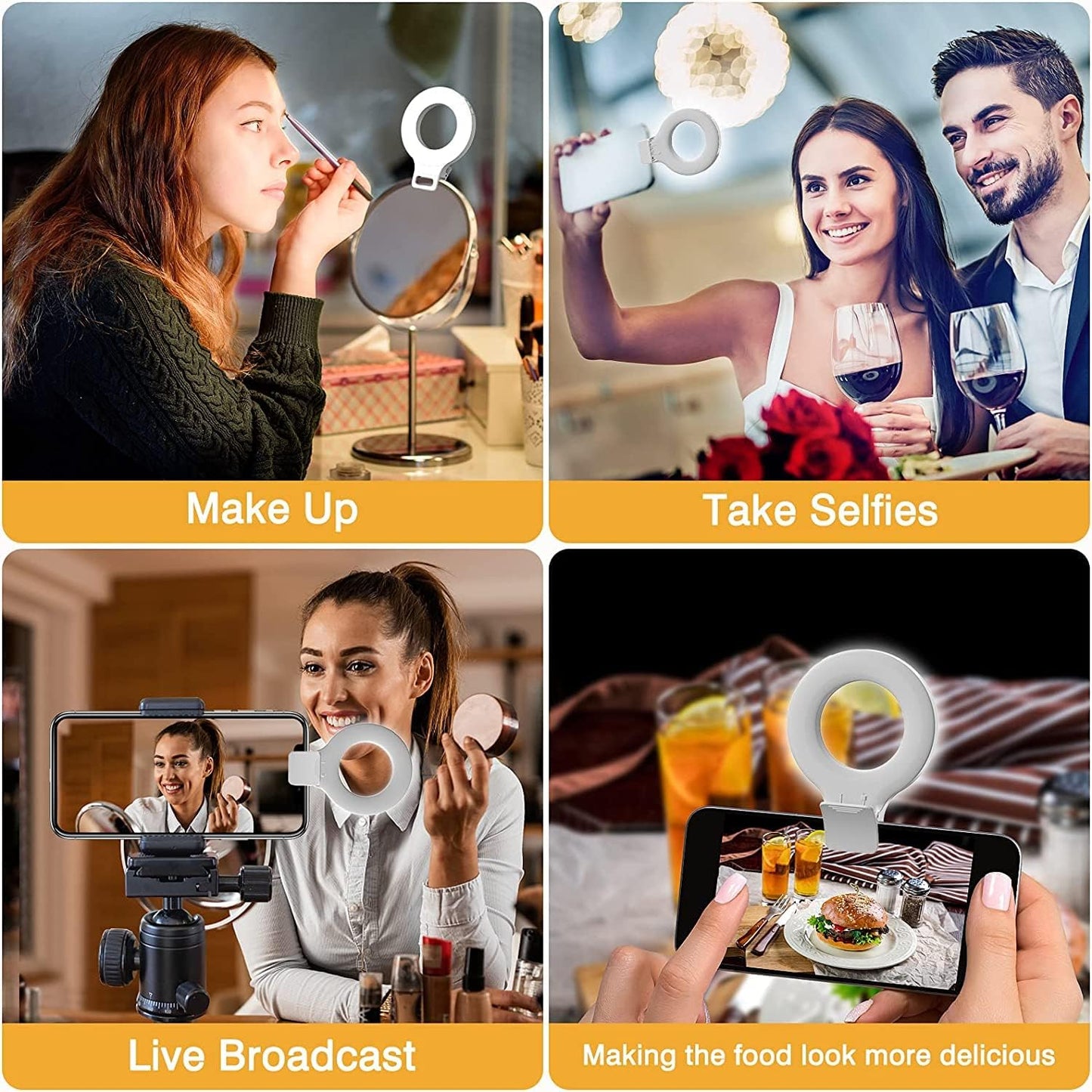 Clip-On Ring Light with 60 LEDs, Rechargeable Selfie Light for Phone, Laptop & Tablet