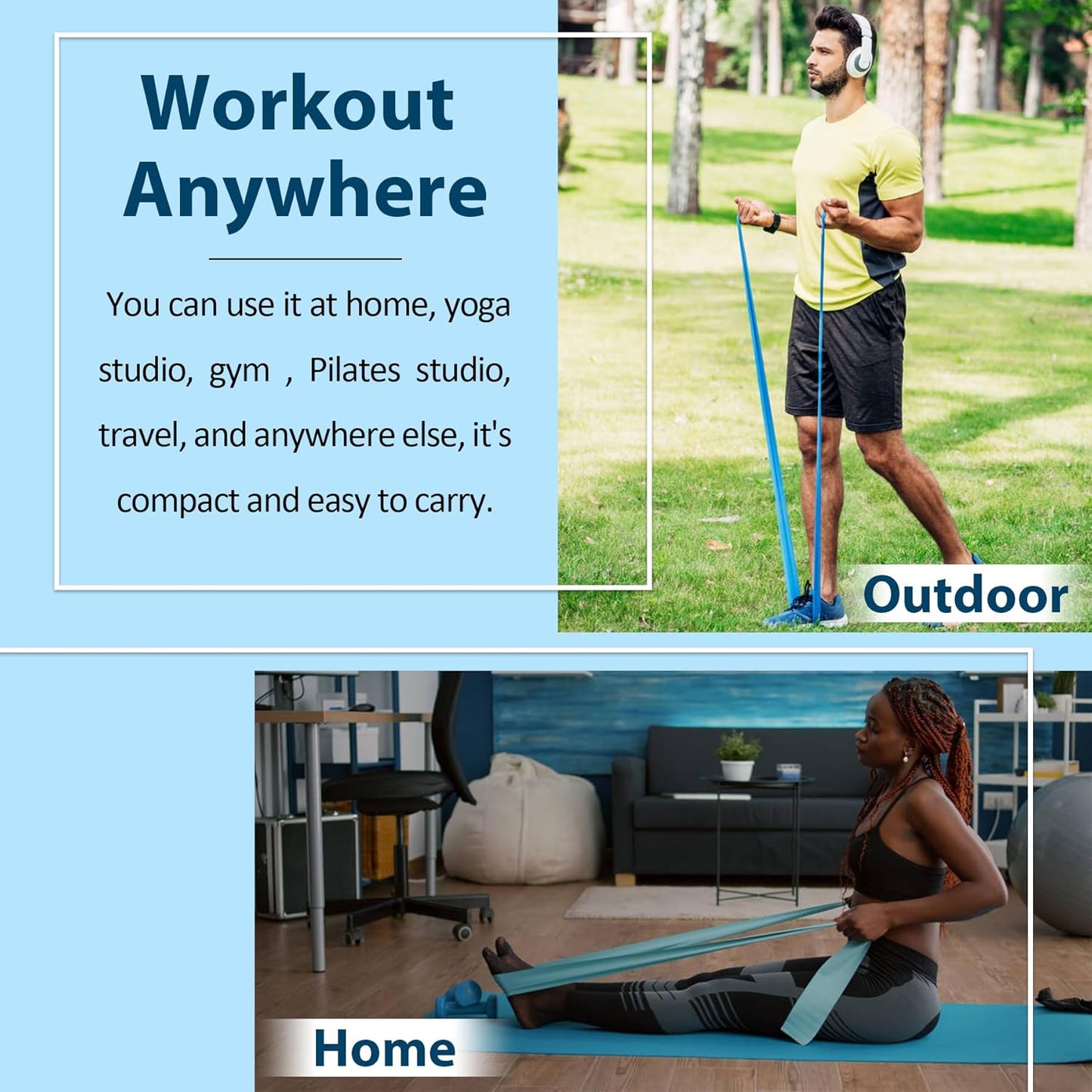 Resistance Bands for Working Out, Physical Therapy Bands, Latex Free Elastic and Exercise Bands Set for Stretching, Suitable for Rehab, Yoga, Pilates, Gym, Home Exercise