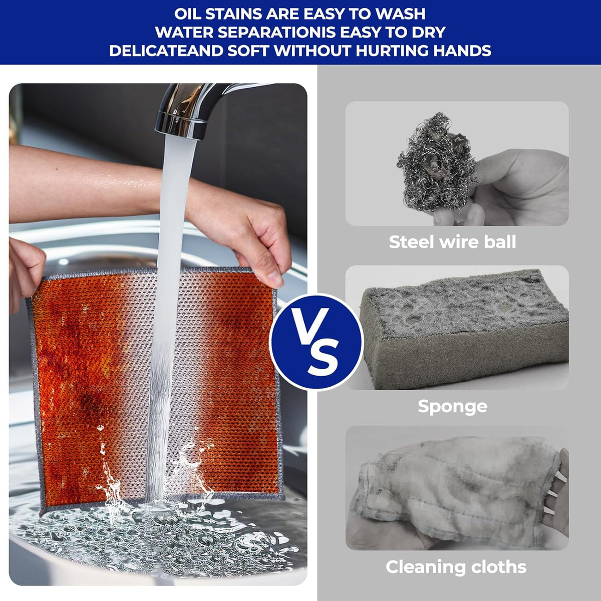 12 PCS New Upgrade 3-Layer Non-Scratch Multipurpose Steel Wire Dishcloths - Reusable Quick-Dry Odor-Free Scrub Cloths for Dishes, Kitchen Cleaning Cloths for Cookware, Sinks, Stove Tops 7.87“ x 7.87”