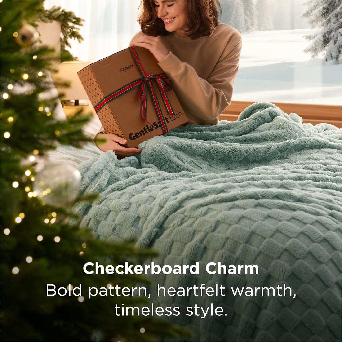 Bedsure GentleSoft Sage Green Throw Blanket for Couch - Checkered Fleece Blankets Christmas Gifts for Women Men Girls, Cute Soft Cozy Throw for Bedroom Home Decor Gifts, 50x60 Inches
