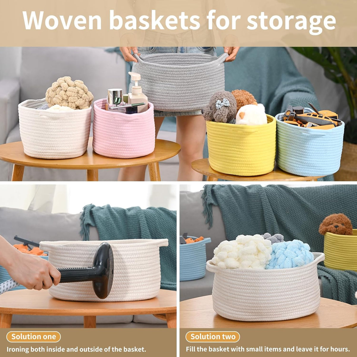 Cute Woven Storage Basket with Handle, Baskets for Gifts Empty, Gift Baskets for Burr Valentines Day Birthday Baby Shower, Decorative Organizer Container for Baby Toy, 13" D x 8" W x 6" H