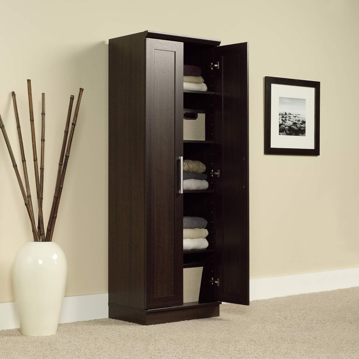 Sauder HomePlus Kitchen Pantry Storage Cabinet with Adjustable Shelves, Laundry Bathroom, L: 23.31" x W: 17.01" x H: 71.18", Dakota Oak