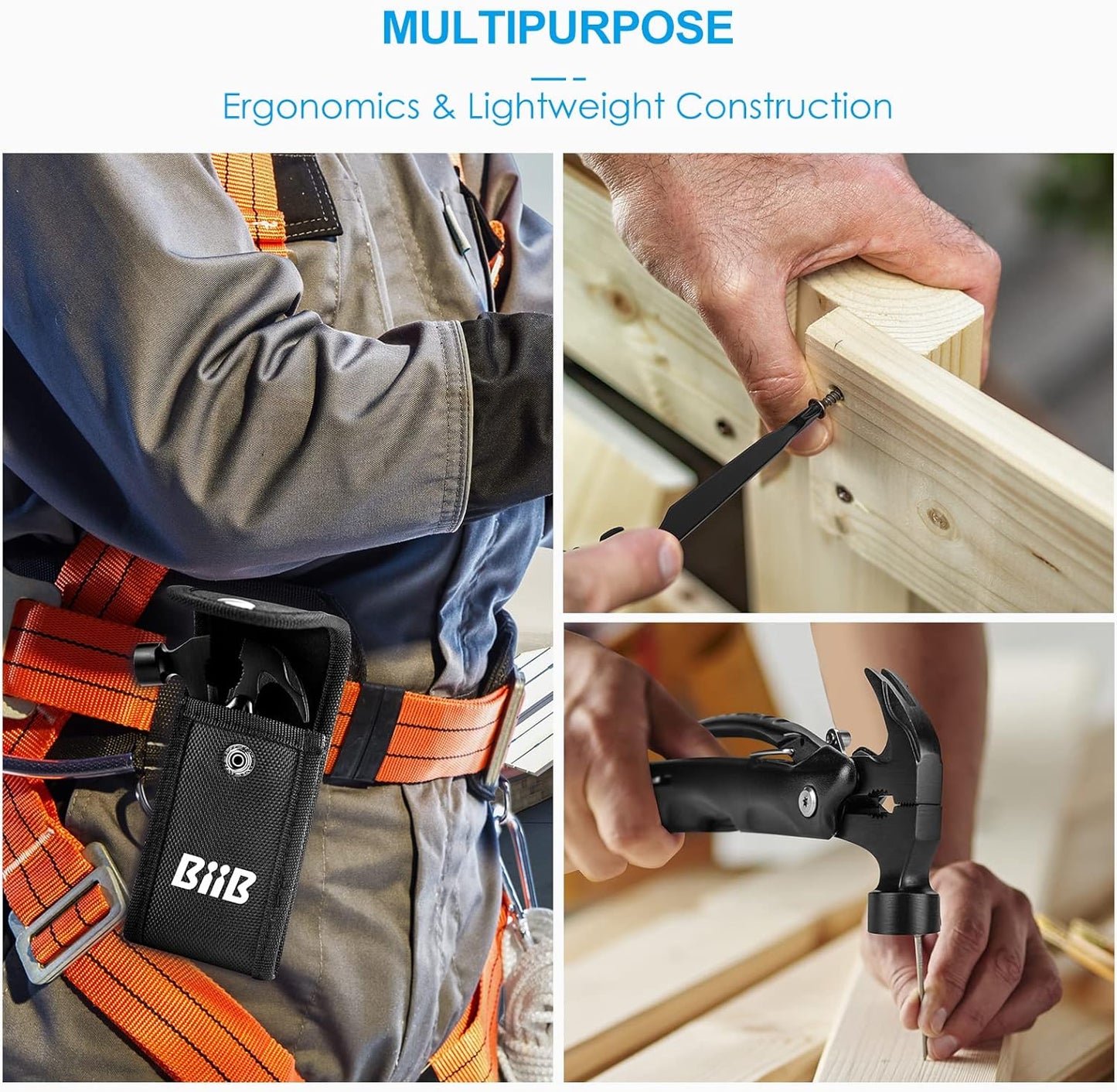 BIIB Stocking Stuffers for Men Adults, 12 in 1 Hammer Multitool Gifts for Men, White Elephant Gifts for Adults, Mens Gifts for Dad Him Husband, Gift for Mens Dad Him, Camping Essentials Gear