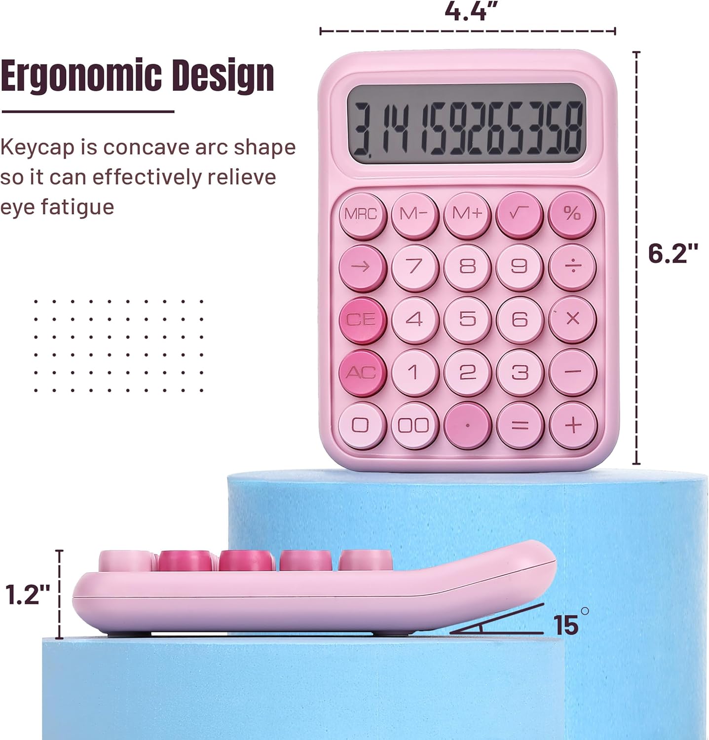Mr. Pen- Mechanical Switch Calculator - 12 Digit Large LCD Display, Pink with Big Buttons