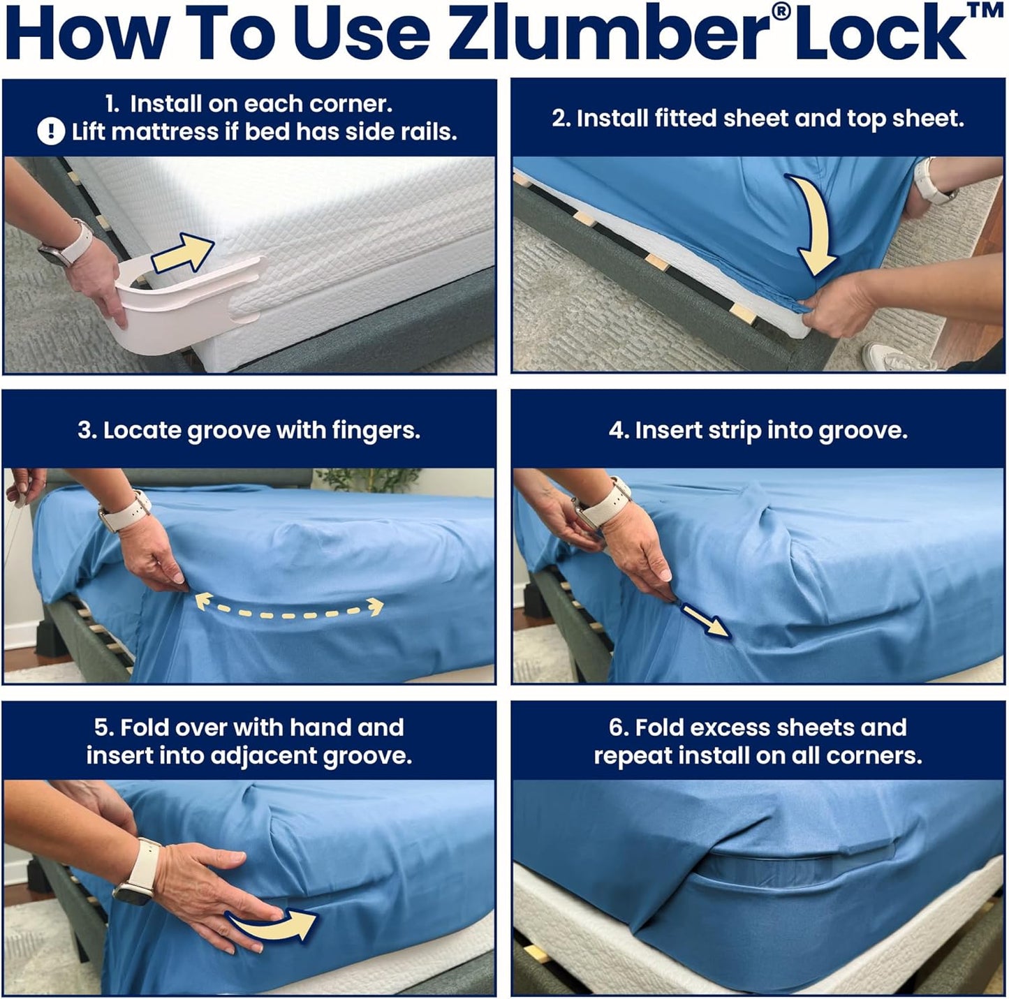 The Original USA Patented ZlumberLock – Secure Sheet Holder with Heavy-Duty Mattress Straps – No More Loose Bedding, Universal Fit, Easy One-Time Installation