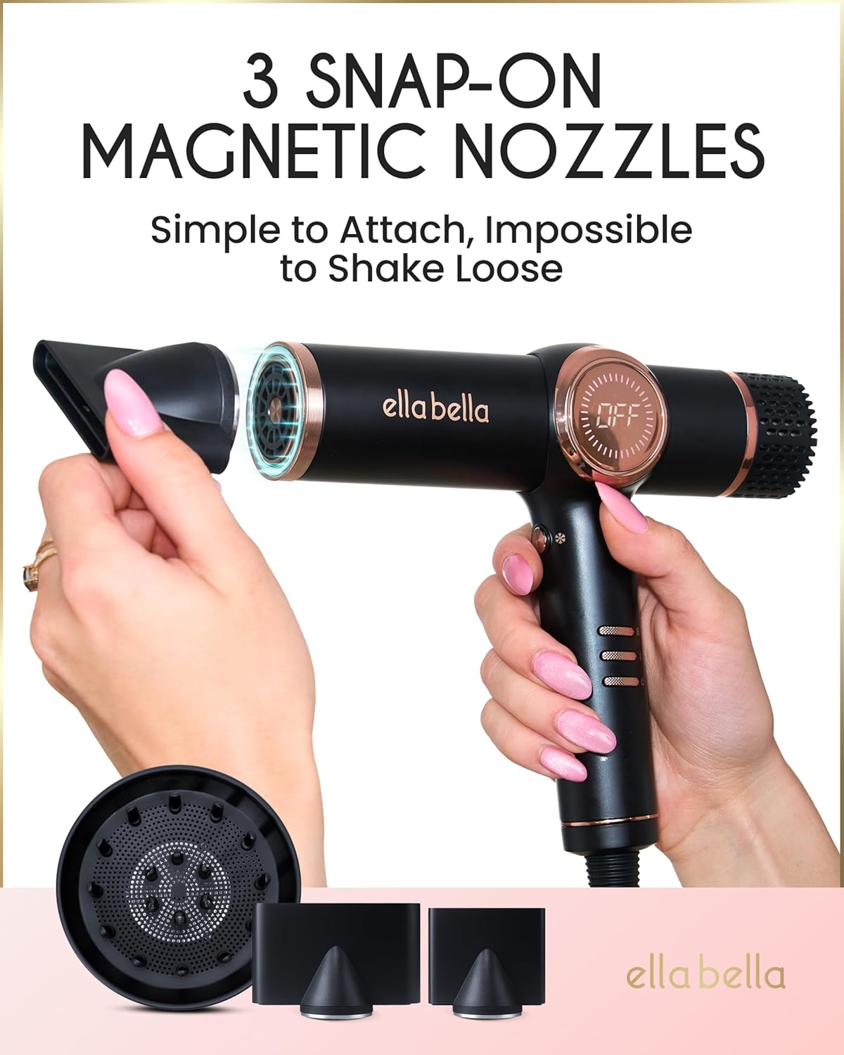 Professional Ionic Hair Dryer with Diffuser • Negative Ion Blow Dryer • Suitable All Hair Types • Intelligent Heat Control & Rapid Drying Speeds • Lightweight Design • Low Noise Technology