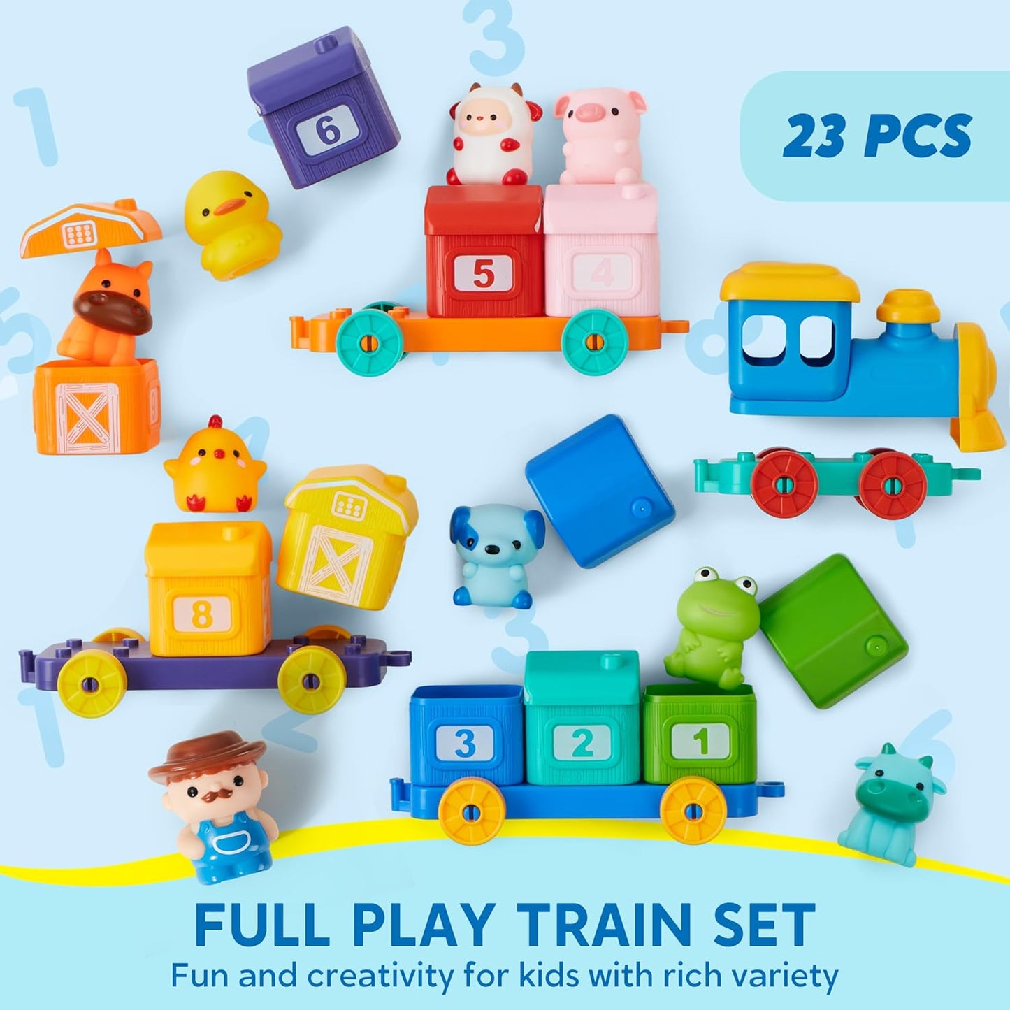 Play-Act Learning Toy for Toddlers 1 2 3 Years Old, Counting, Matching & Sorting Montessori Learning Farm Train Including 9 Farm Animals, Easter Basket Stuffers Birthday Gift for Baby Boys Girls