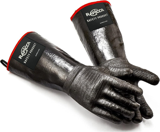RAPICCA 932°F Heat Resistant BBQ Grill Gloves: Oil Resistant Waterproof for Smoking Grilling Cooking Barbecue Deep Frying Turkey Rotisserie Handling Hot Greasy Meat | Great Stocking Stuffers for Men