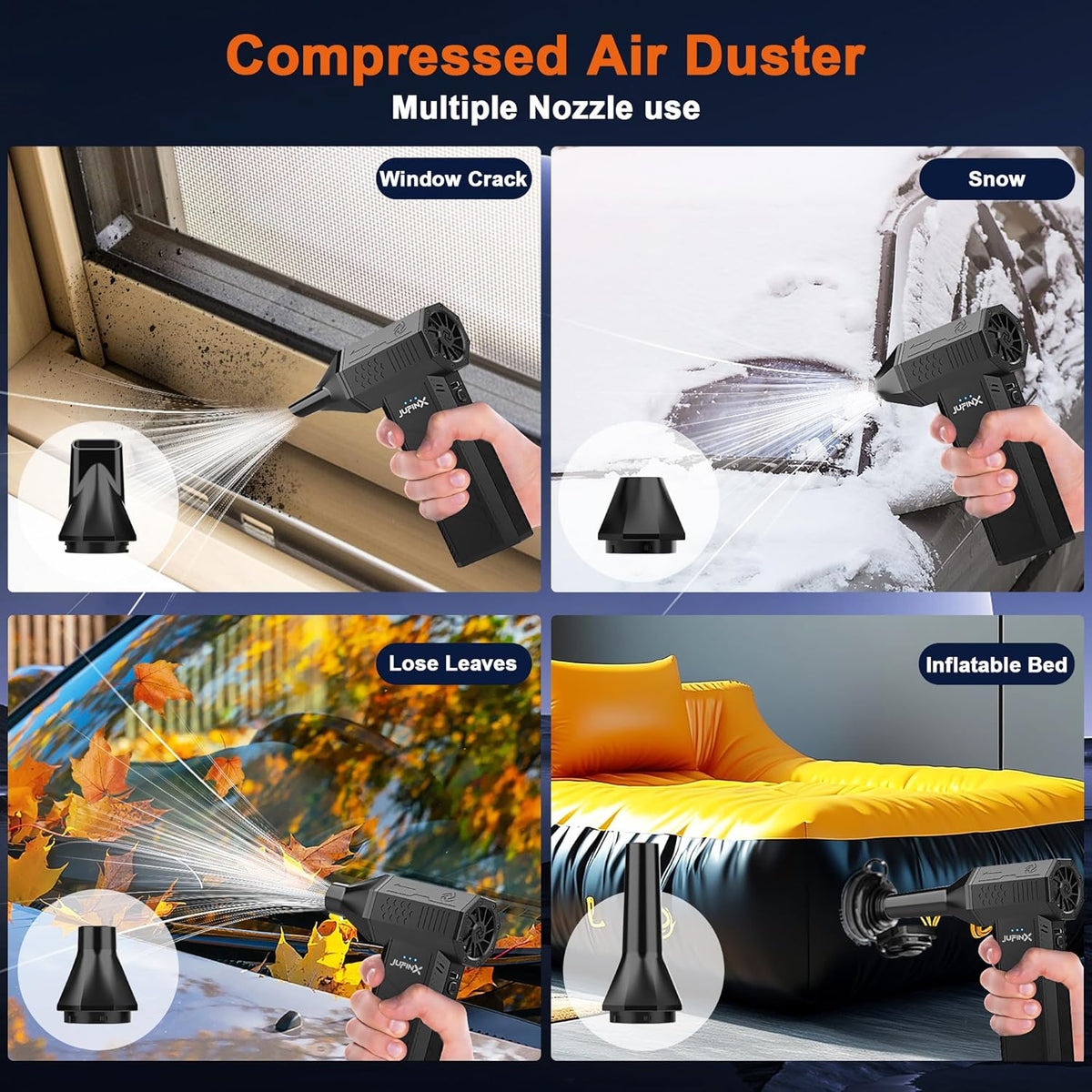 X3 Compressed Air Duster - Electric Air Duster with Brushless Motor,3 Gear Adjustable - mini Snow Blower- Rechargeable Air Duster for PC, Keyboard, Car,Outdoors,Home,Snow and Leaves Clearing